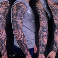 Slavic and Viking theme full sleeve tattoo