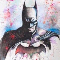 Strong batman figute on watercolor background tattoo design