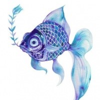 Sweet blue fish keeping a flower in mouth tattoo design