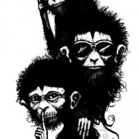 Three black fabled monkies in modern style tattoo design