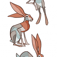 Three colored geometric hares in different poses tattoo design