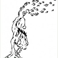 Tribal wolf with maple-leaf tail tattoo design