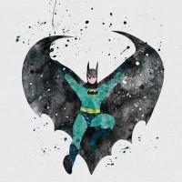 Turquoise-and-black flying watercolor batman tattoo design
