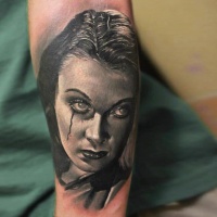 Vintage horror movie style detailed tattoo of woman portrait