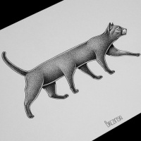 Walking dotwork six-leged cat tattoo design