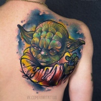 Acuarela Maste Yoda del tatuaje de Star Wars
