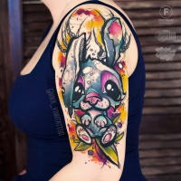 Watercolor rabit tattoo on shoulder