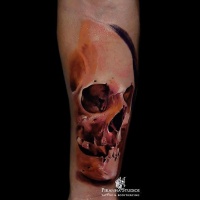Watercolor skull tattoo by Piranha