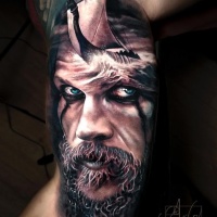 Watercolor viking with ship tattoo by Arlo