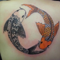 Tatuaje en la espalda, yin yang koi