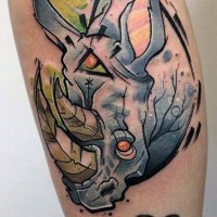 Abstract designed colored mystical rhino tattoo on arm