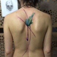 Abstract style big colorful back tattoo of flower