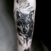 Abstract style black and white forearm tattoo on forearm