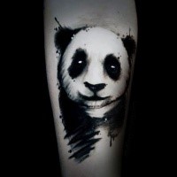 Abstract style black and white forearm tattoo of cute panda bear