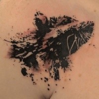 Abstract style black ink belly tattoo of animal silhouette