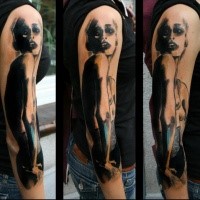 Abstract style black ink half sleeve tattoo of seductive woman