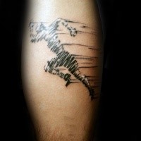 Abstract style black ink leg tattoo of running man