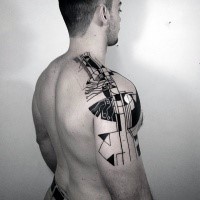 Abstrakter Stil schwarzes Schulter Tattoo mit verschiedenen Ornamenten