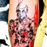 Abstraktstil farbiger Unterarm Tattoo des Boxers mit Beschriftung