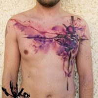 Abstract style colored chest tattoo of mystical ornament