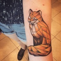 Abstract  style colored forearm tattoo of geometrical fox