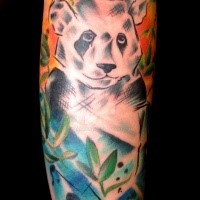 Abstract style colored forearm tattoo of panda bear