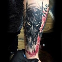 Abstract style colored forearm tattoo of mystical Batman