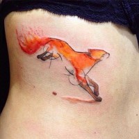 Abstract style colored fox tattoo with burning tail