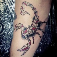 Abstract style colored geometric scorpion tattoo on arm