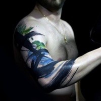 Abstract style colored half sleeve tattoo of big lines