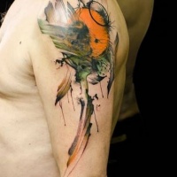Abstract style colored shoulder tattoo of mystical ornaments