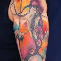 Abstract style colored shoulder tattoo of fantasy woman