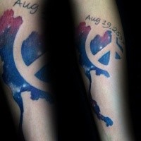 Abstract style colored shoulder tattoo of pacific symbol with date