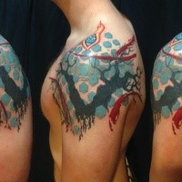 Abstract style colored shoulder tattoo of creepy ornaments