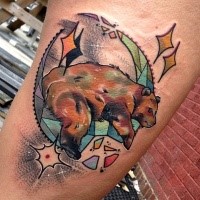 Abstract style colored tattoo of bear with stars