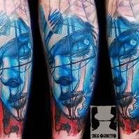 Abstract style colored tattoo of fantasy woman face