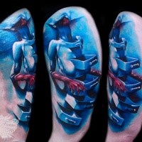 Abstract style colored tattoo of fantasy monster with drawers