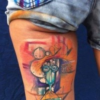 Abstract style colored tattoo of funny looking robot