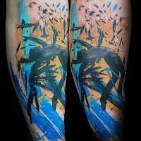 Abstract style colored tattoo of Icarus with birds