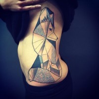 Abstract style colorful big geometrical on side tattoo  of fox