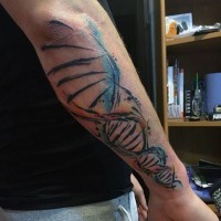 Abstract style colorful DNA  tattoo on arm