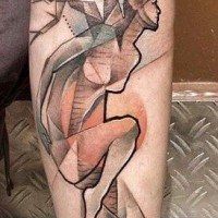 Abstract style multicolored forest woman tattoo on arm