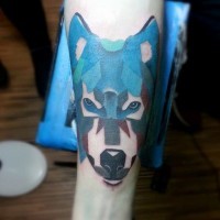 Abstract style painted colorful wolf tattoo on arm