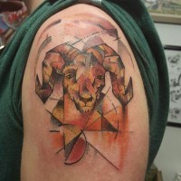 Abstract style simple painted shoulder tattoo of colored goat