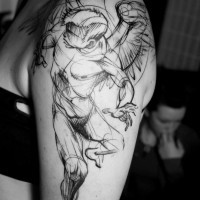 astratto stile infinito inchiostro nero angelo tatuaggio su spalla