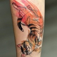 Accurate art style colored forearm tattoo of cute cat