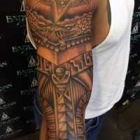 Accurate black and white antic armor like colored forearm tattoo