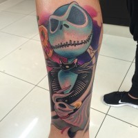 Akkurates mehrfarbiges Monster Herr Tattoo am Bein mit Hund-Geist