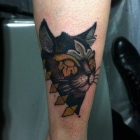 Accurate painted colored arm tattoo of mystical cat head