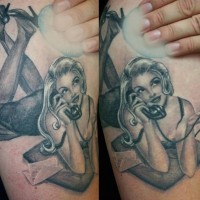 Accurate vintage style painted seductive woman tattoo